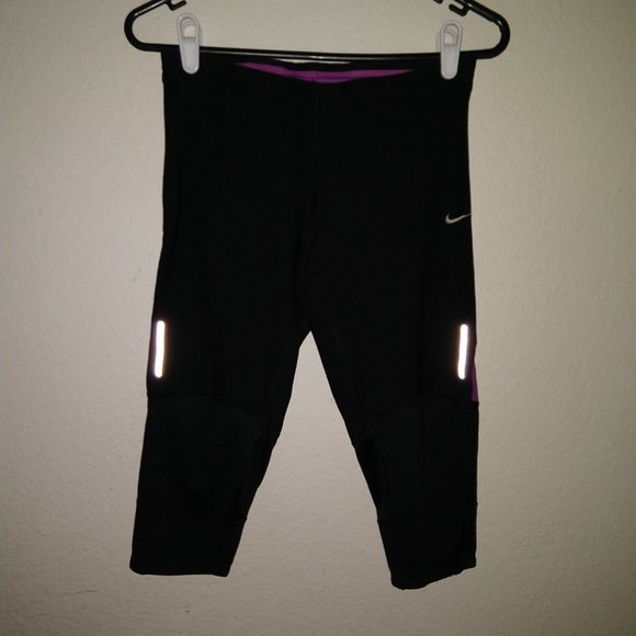 NIKE Dri-Fit Women's Epic Mesh Insert Capri Leggings Reflective Black Sz S (26") - Picture 2 of 12